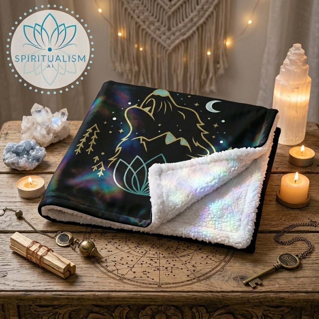 Celestial Wolf Sherpa Blanket | Moon Wolf Cozy Throw | Spiritualism AI