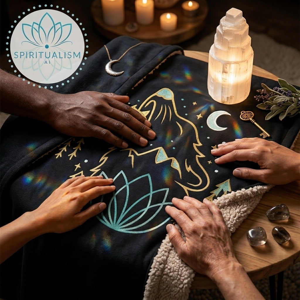 Celestial Wolf Sherpa Blanket | Moon Wolf Cozy Throw | Spiritualism AI