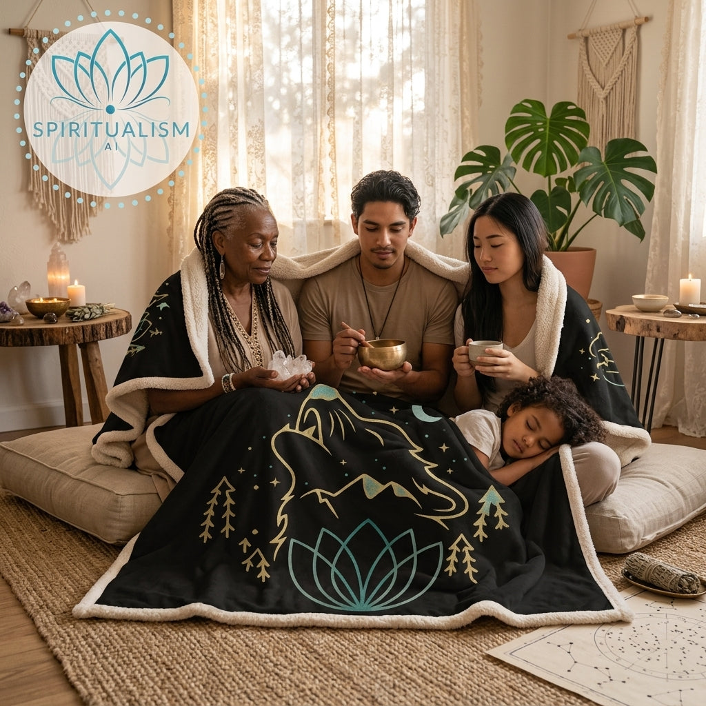 Celestial Wolf Sherpa Blanket | Moon Wolf Cozy Throw | Spiritualism AI