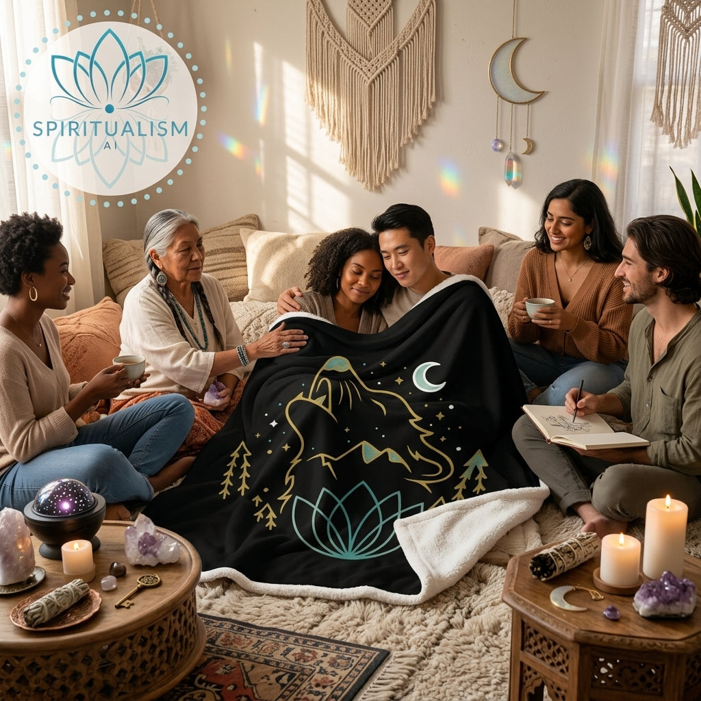 Celestial Wolf Sherpa Blanket | Moon Wolf Cozy Throw | Spiritualism AI