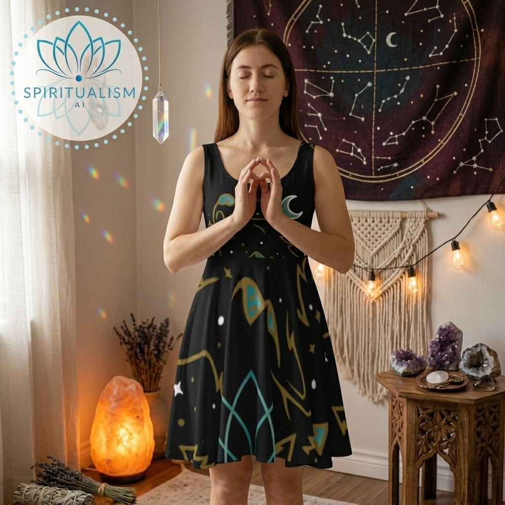 Celestial Wolf Skater Dress | Moon Wolf Print Dress | Spiritualism AI