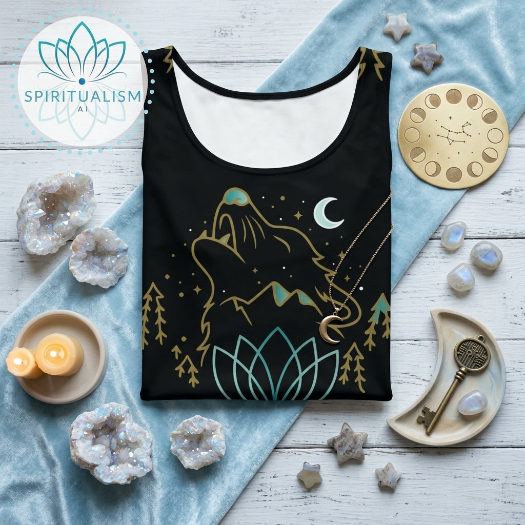 Celestial Wolf Skater Dress | Moon Wolf Print Dress | Spiritualism AI