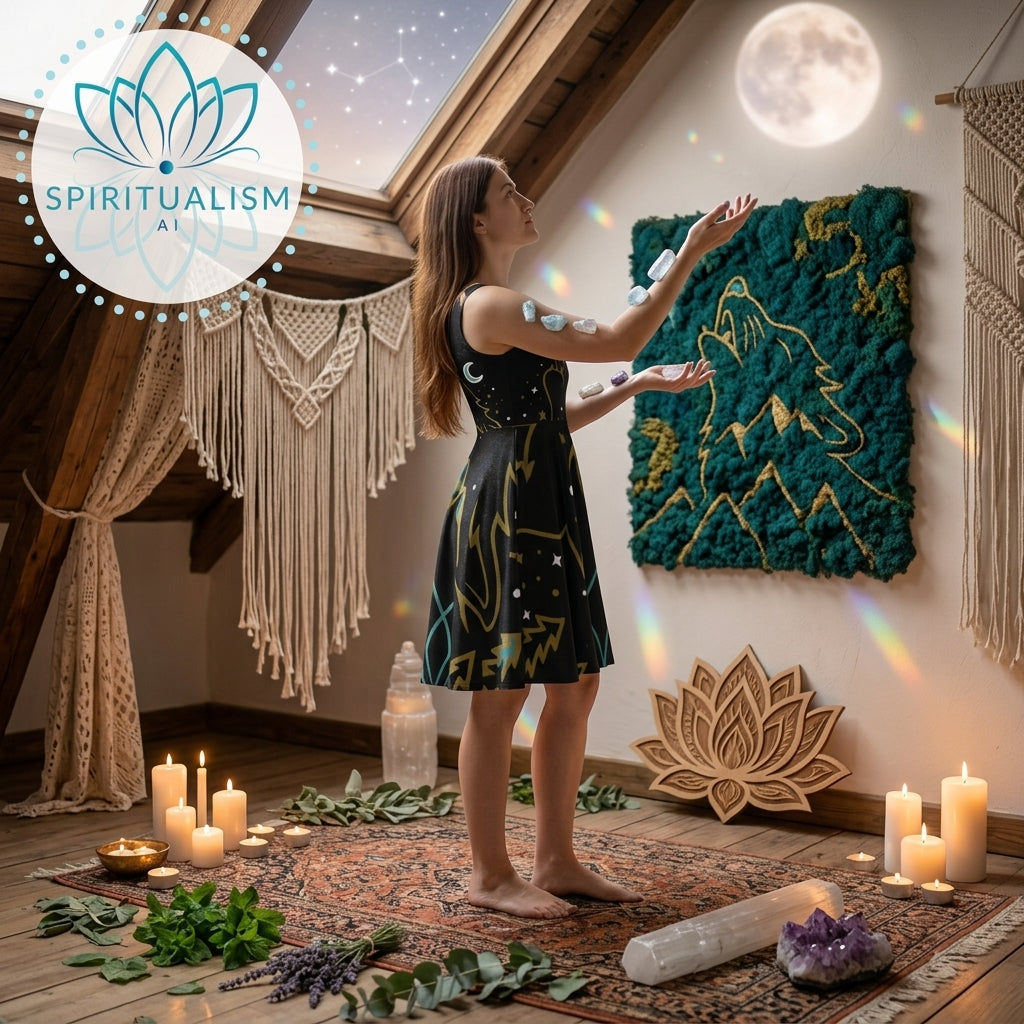 Celestial Wolf Skater Dress | Moon Wolf Print Dress | Spiritualism AI