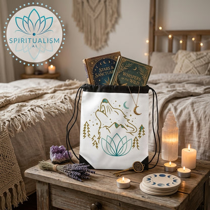 Celestial Wolf White Drawstring Bag | Moon Wolf Bag | Spiritualism AI