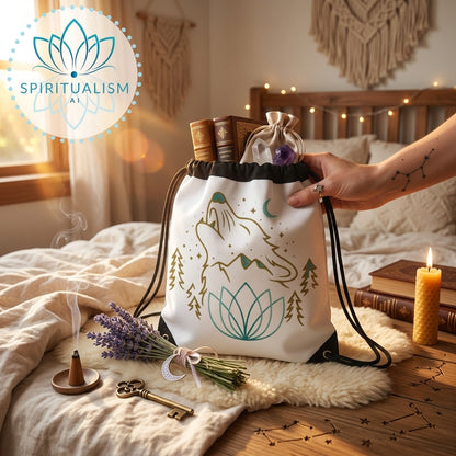 Celestial Wolf White Drawstring Bag | Moon Wolf Bag | Spiritualism AI