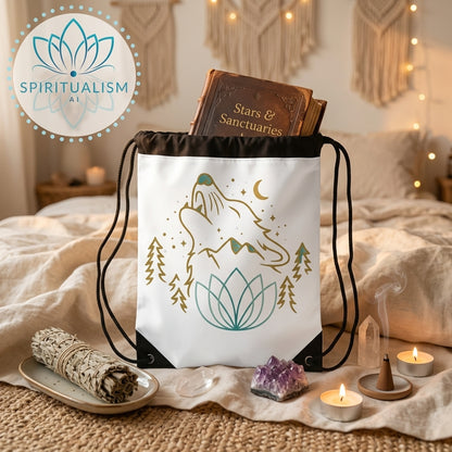 Celestial Wolf White Drawstring Bag | Moon Wolf Bag | Spiritualism AI