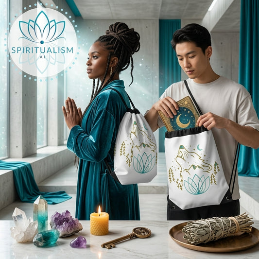 Celestial Wolf White Drawstring Bag | Moon Wolf Bag | Spiritualism AI