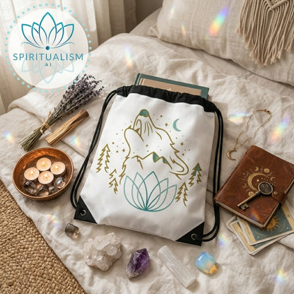 Celestial Wolf White Drawstring Bag | Moon Wolf Bag | Spiritualism AI