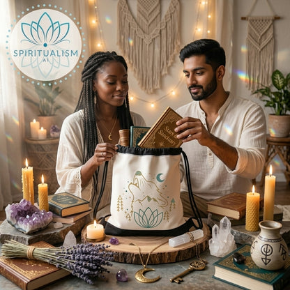 Celestial Wolf White Drawstring Bag | Moon Wolf Bag | Spiritualism AI