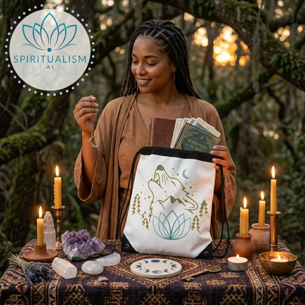 Celestial Wolf White Drawstring Bag | Moon Wolf Bag | Spiritualism AI