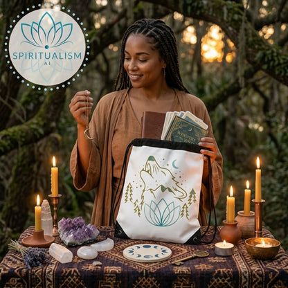 Celestial Wolf White Drawstring Bag | Moon Wolf Bag | Spiritualism AI
