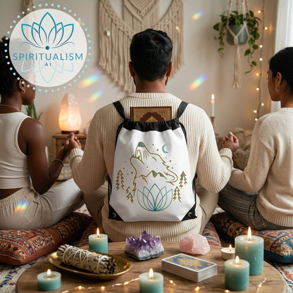 Celestial Wolf White Drawstring Bag | Moon Wolf Bag | Spiritualism AI