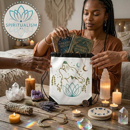 Celestial Wolf White Drawstring Bag | Moon Wolf Bag | Spiritualism AI