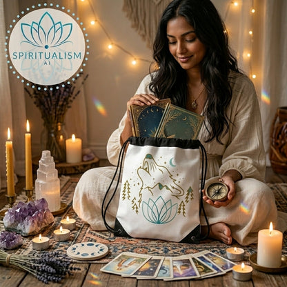 Celestial Wolf White Drawstring Bag | Moon Wolf Bag | Spiritualism AI