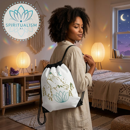 Celestial Wolf White Drawstring Bag | Moon Wolf Bag | Spiritualism AI