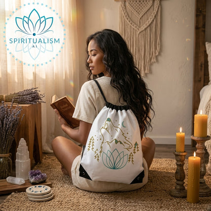 Celestial Wolf White Drawstring Bag | Moon Wolf Bag | Spiritualism AI