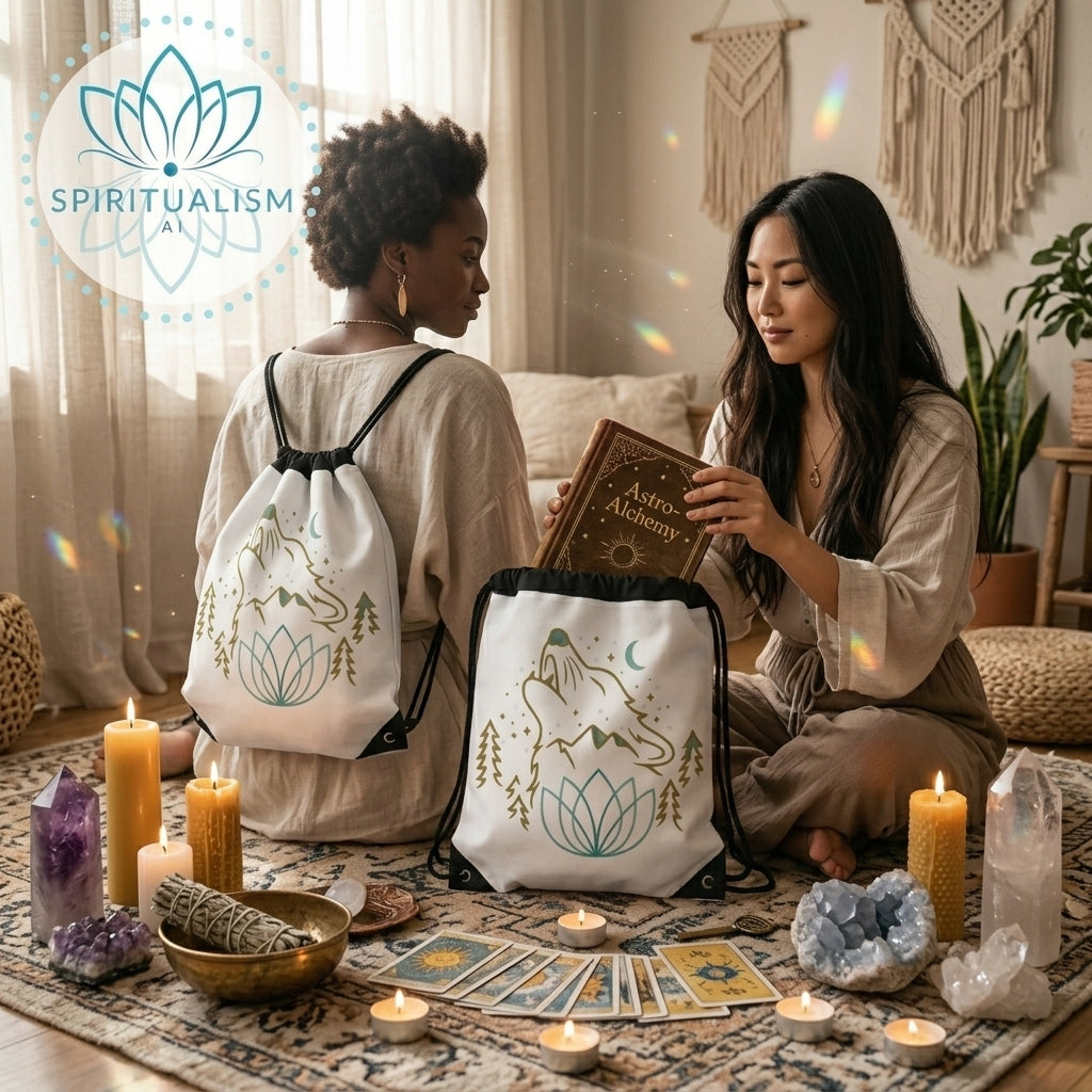 Celestial Wolf White Drawstring Bag | Moon Wolf Bag | Spiritualism AI