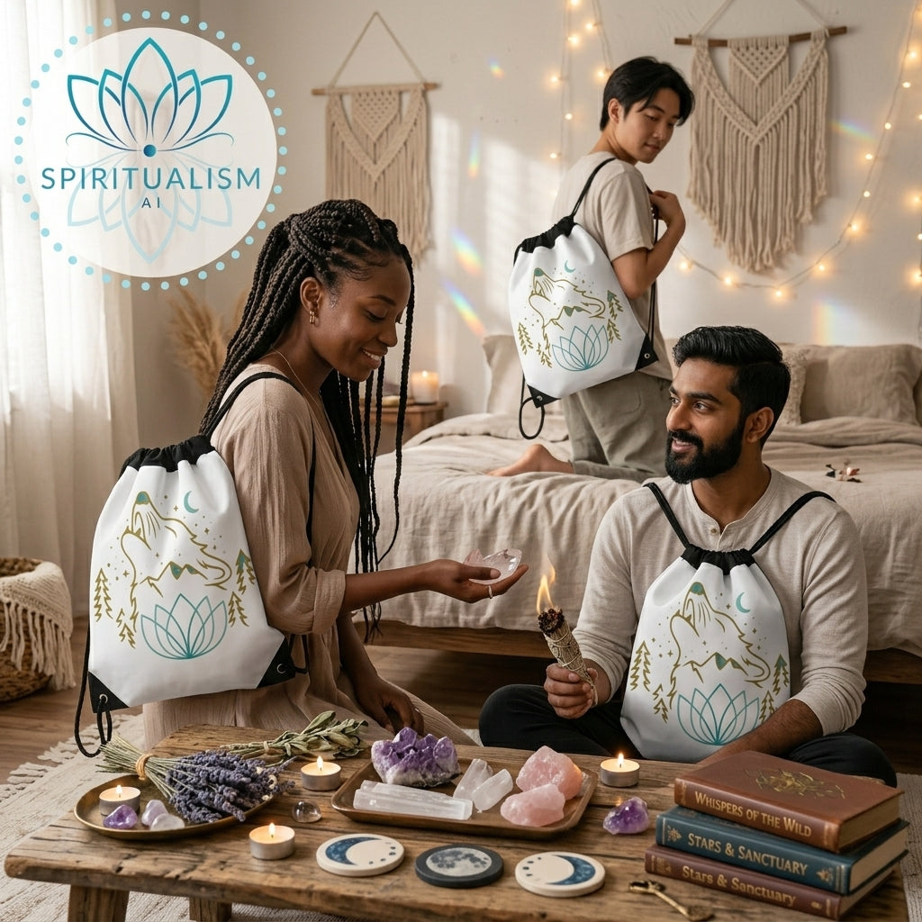 Celestial Wolf White Drawstring Bag | Moon Wolf Bag | Spiritualism AI