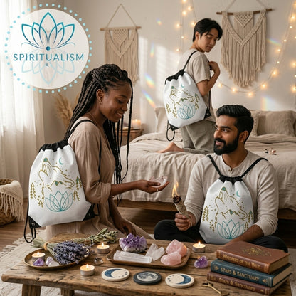 Celestial Wolf White Drawstring Bag | Moon Wolf Bag | Spiritualism AI