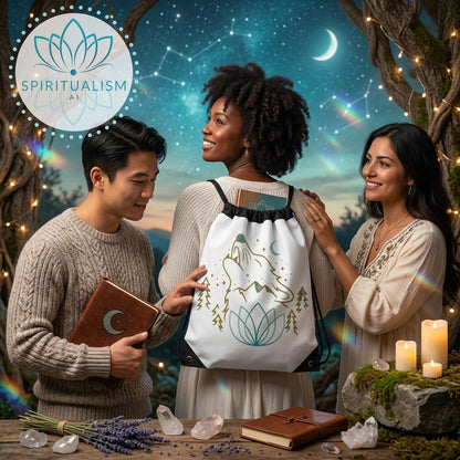 Celestial Wolf White Drawstring Bag | Moon Wolf Bag | Spiritualism AI