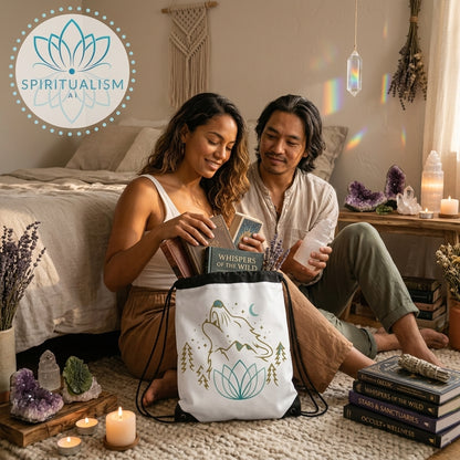 Celestial Wolf White Drawstring Bag | Moon Wolf Bag | Spiritualism AI