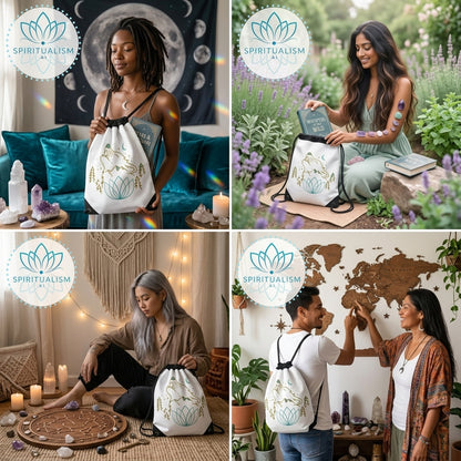 Celestial Wolf White Drawstring Bag | Moon Wolf Bag | Spiritualism AI