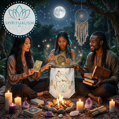 Celestial Wolf White Drawstring Bag | Moon Wolf Bag | Spiritualism AI