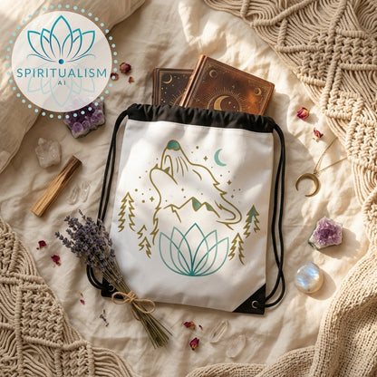 Celestial Wolf White Drawstring Bag | Moon Wolf Bag | Spiritualism AI