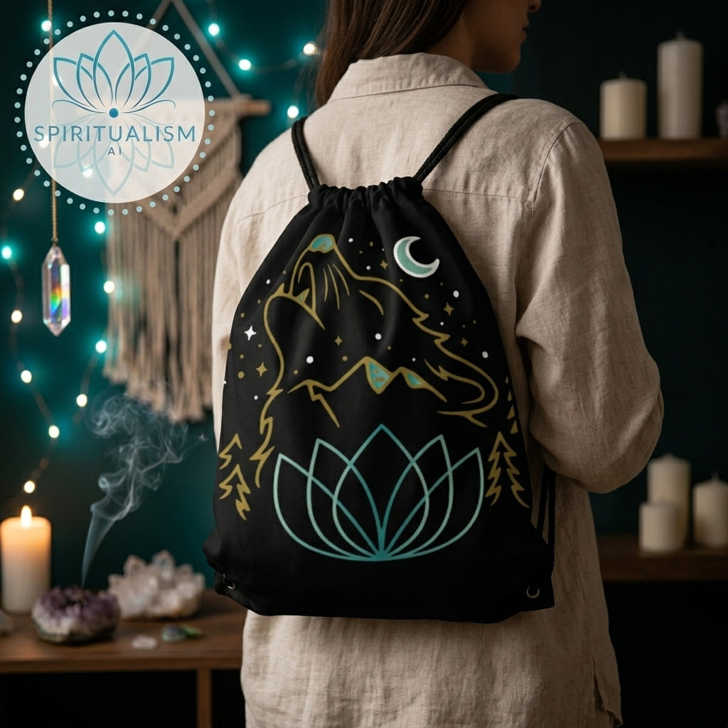 Celestial Wolf Drawstring Bag | Moon Wolf Gym Bag | Spiritualism AI