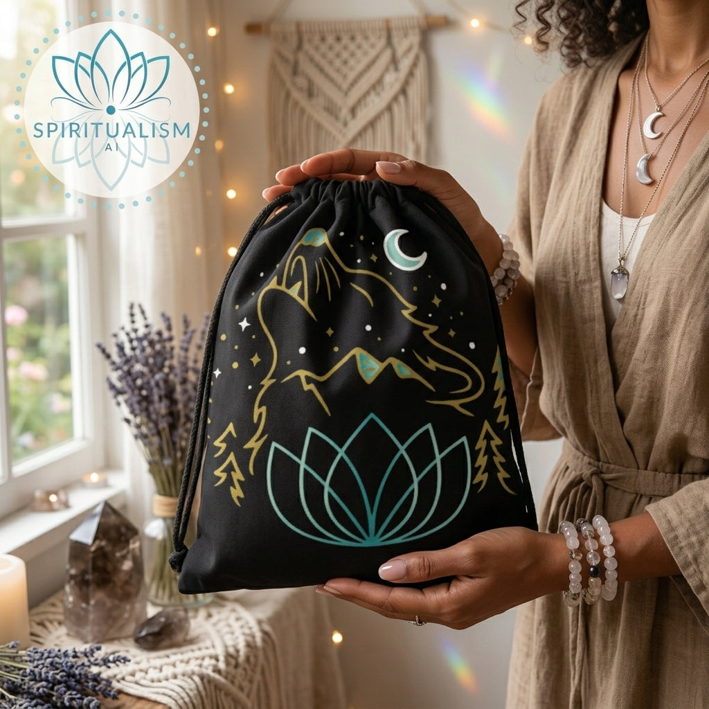 Celestial Wolf Drawstring Bag | Moon Wolf Gym Bag | Spiritualism AI