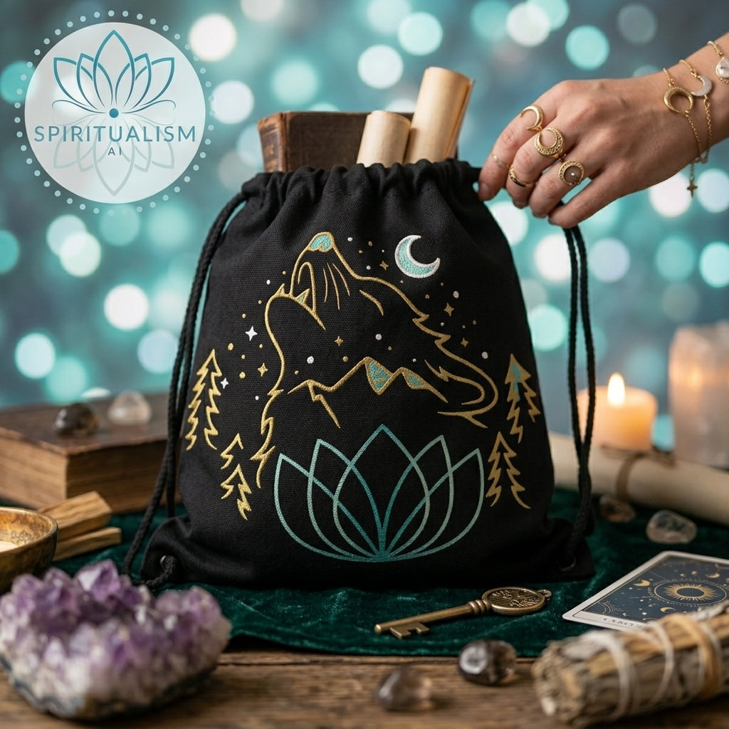Celestial Wolf Drawstring Bag | Moon Wolf Gym Bag | Spiritualism AI