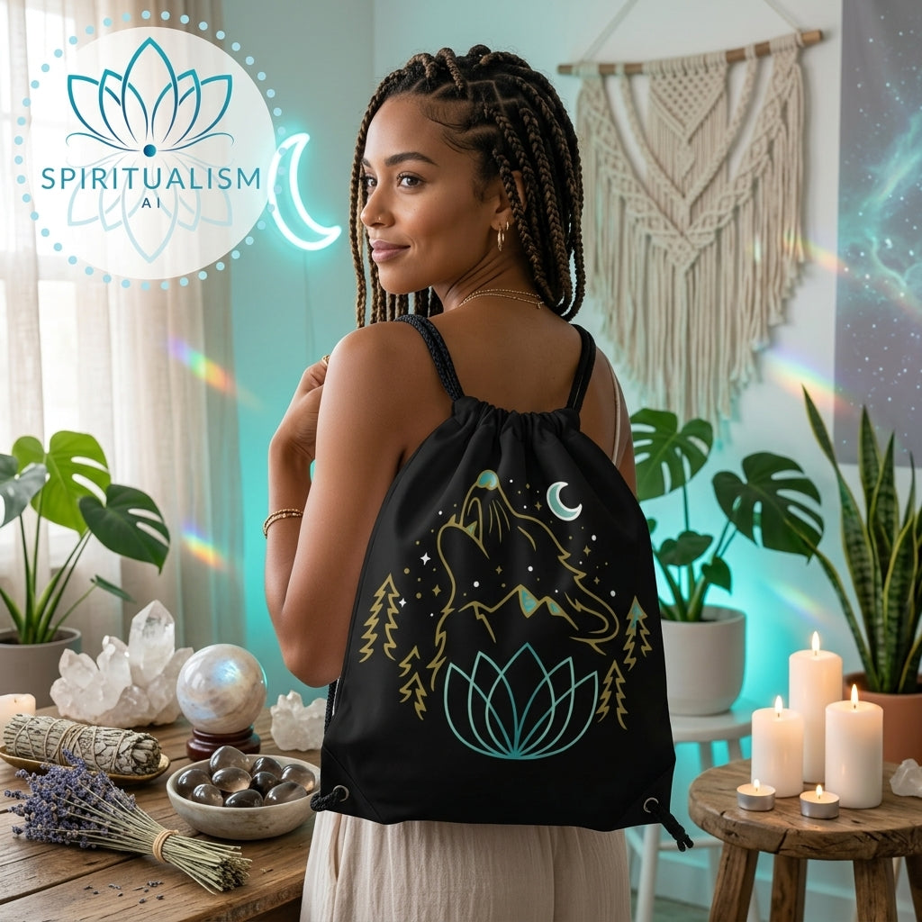 Celestial Wolf Drawstring Bag | Moon Wolf Gym Bag | Spiritualism AI