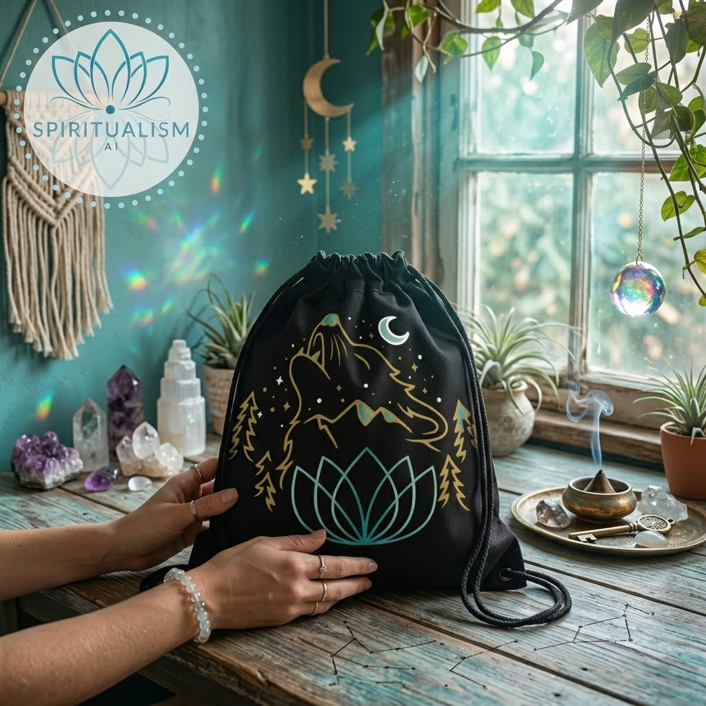 Celestial Wolf Drawstring Bag | Moon Wolf Gym Bag | Spiritualism AI