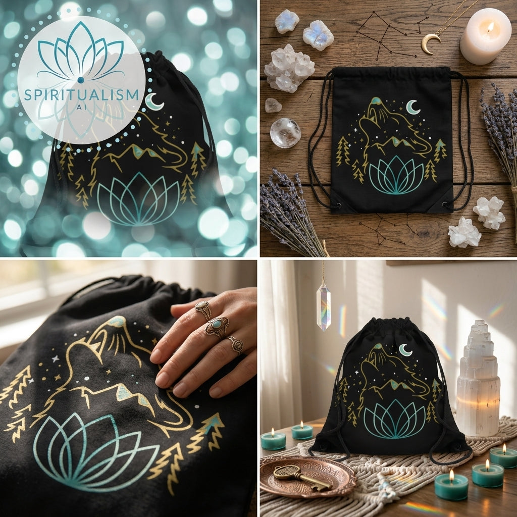 Celestial Wolf Drawstring Bag | Moon Wolf Gym Bag | Spiritualism AI