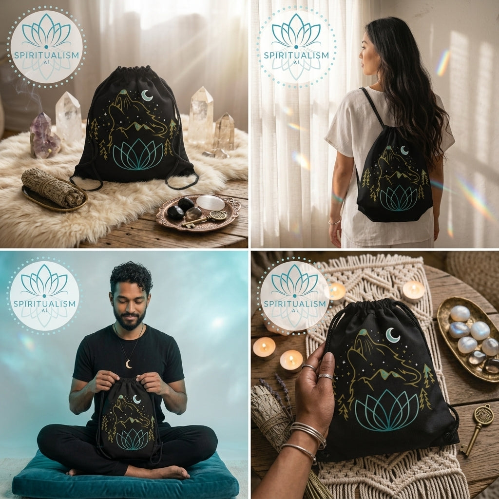 Celestial Wolf Drawstring Bag | Moon Wolf Gym Bag | Spiritualism AI