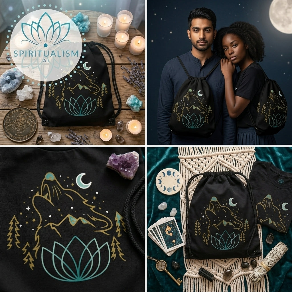 Celestial Wolf Drawstring Bag | Moon Wolf Gym Bag | Spiritualism AI