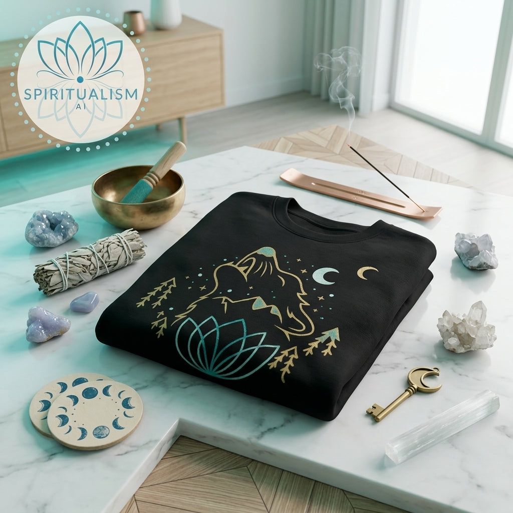 Celestial Wolf Crewneck | Moon Wolf Graphic Pullover | Spiritualism AI