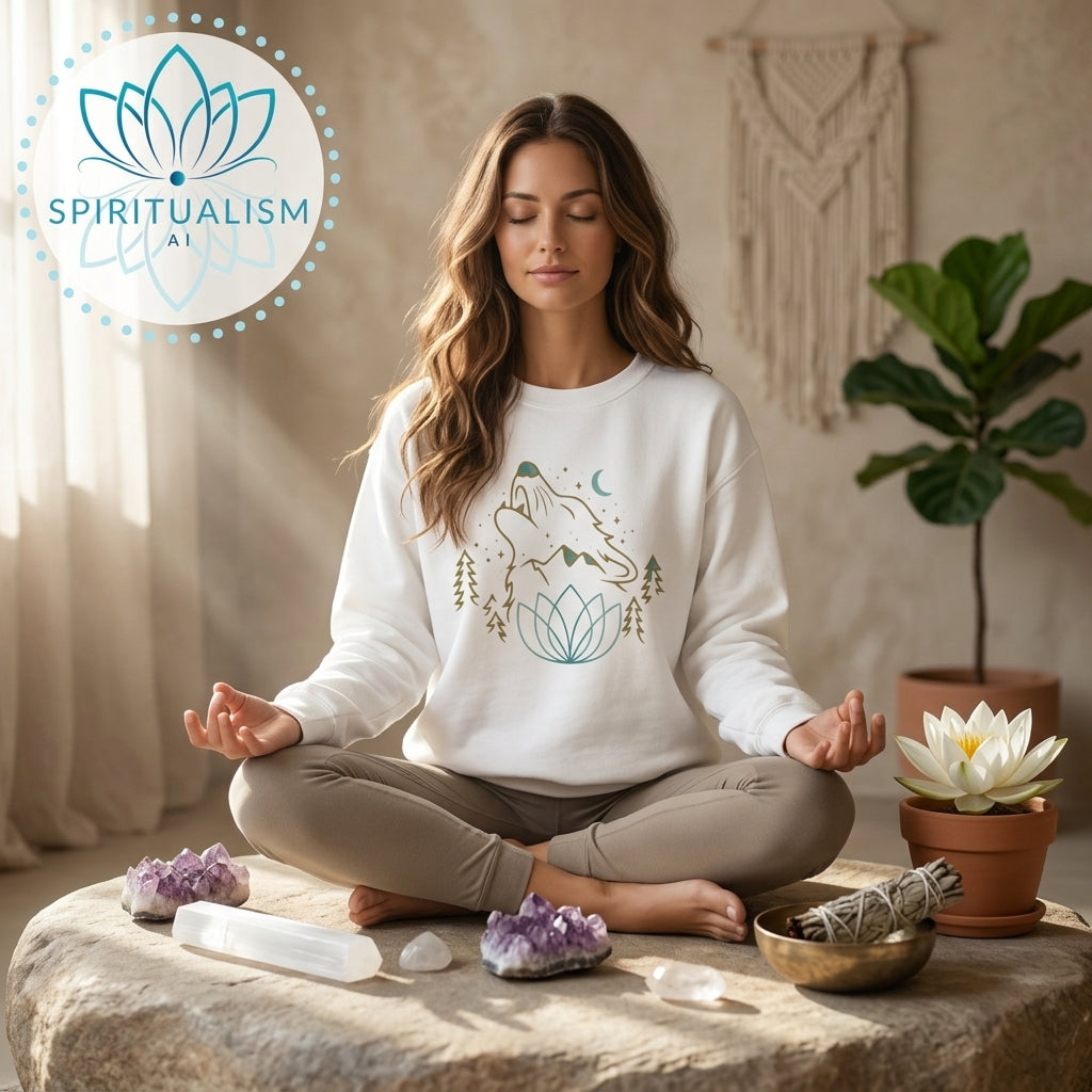 Celestial Wolf Crewneck | Moon Wolf Graphic Pullover | Spiritualism AI