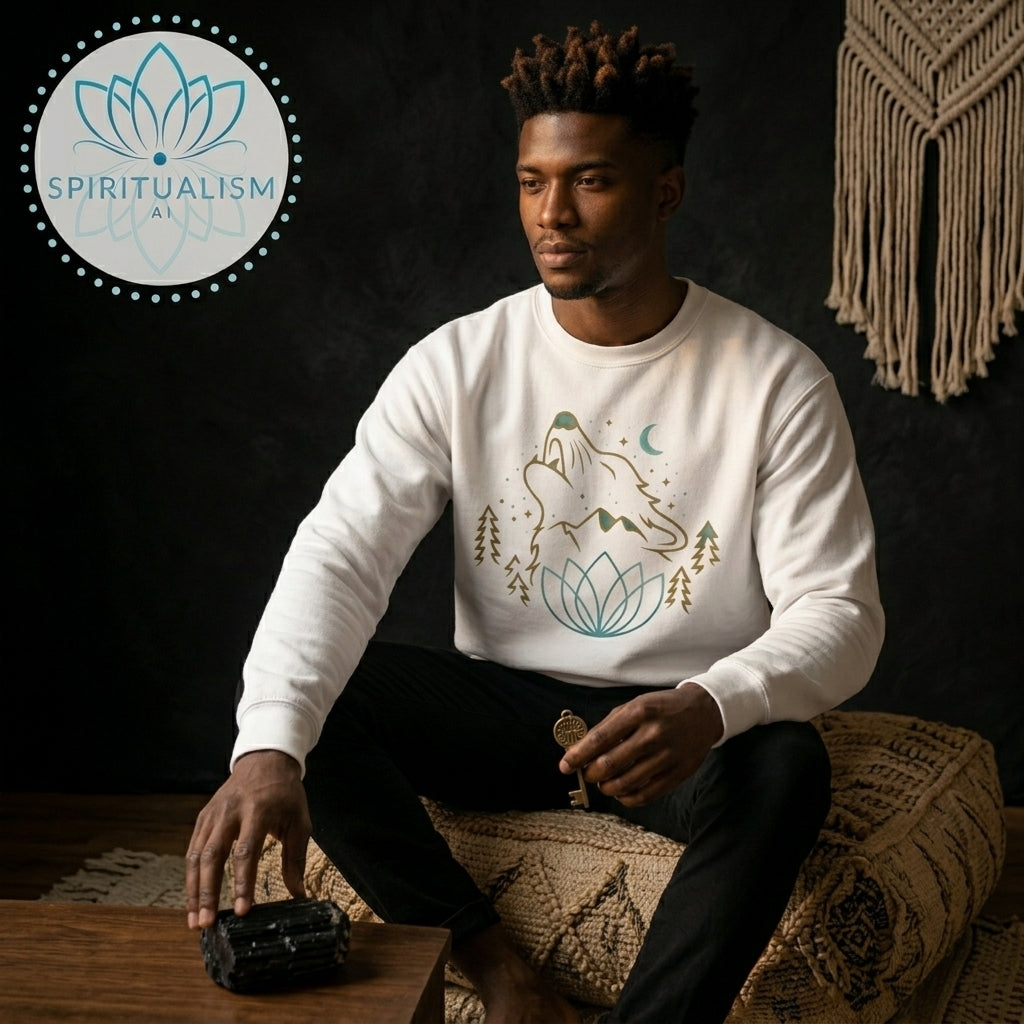 Celestial Wolf Crewneck | Moon Wolf Graphic Pullover | Spiritualism AI