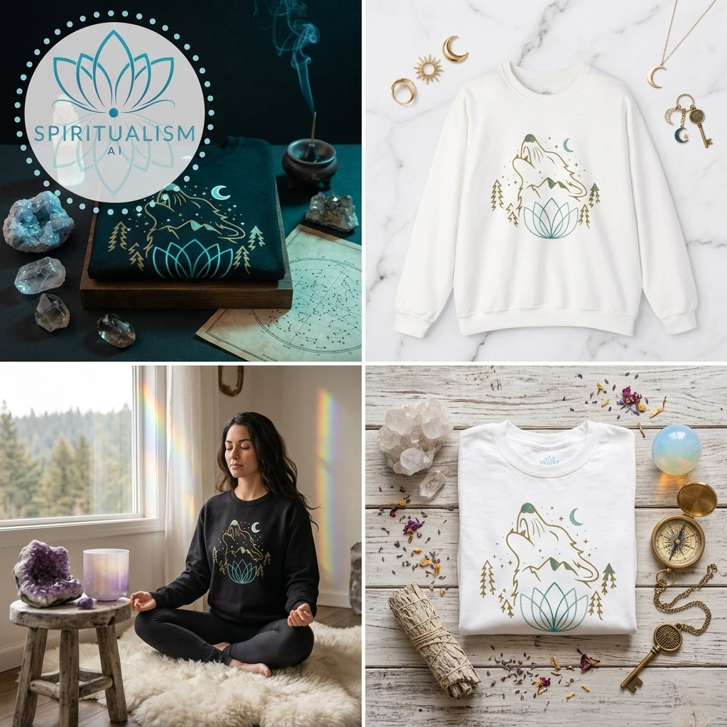 Celestial Wolf Crewneck | Moon Wolf Graphic Pullover | Spiritualism AI