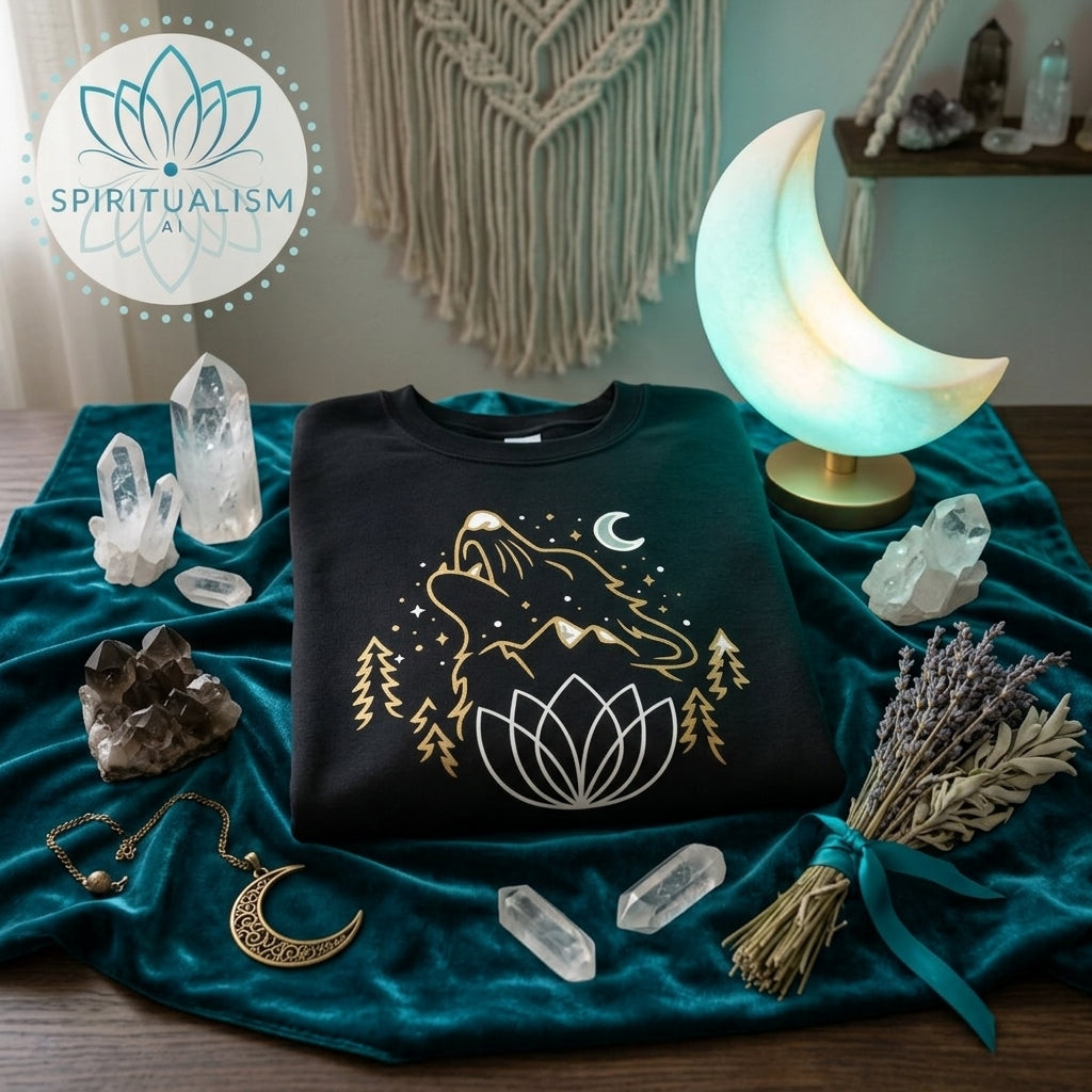 Celestial Wolf Crewneck | Moon Wolf Graphic Pullover | Spiritualism AI