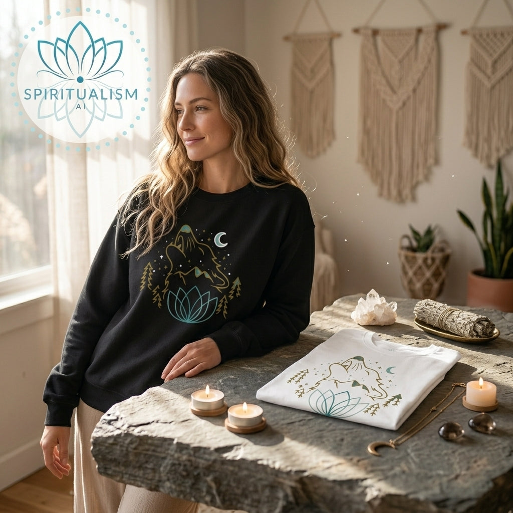 Celestial Wolf Crewneck | Moon Wolf Graphic Pullover | Spiritualism AI