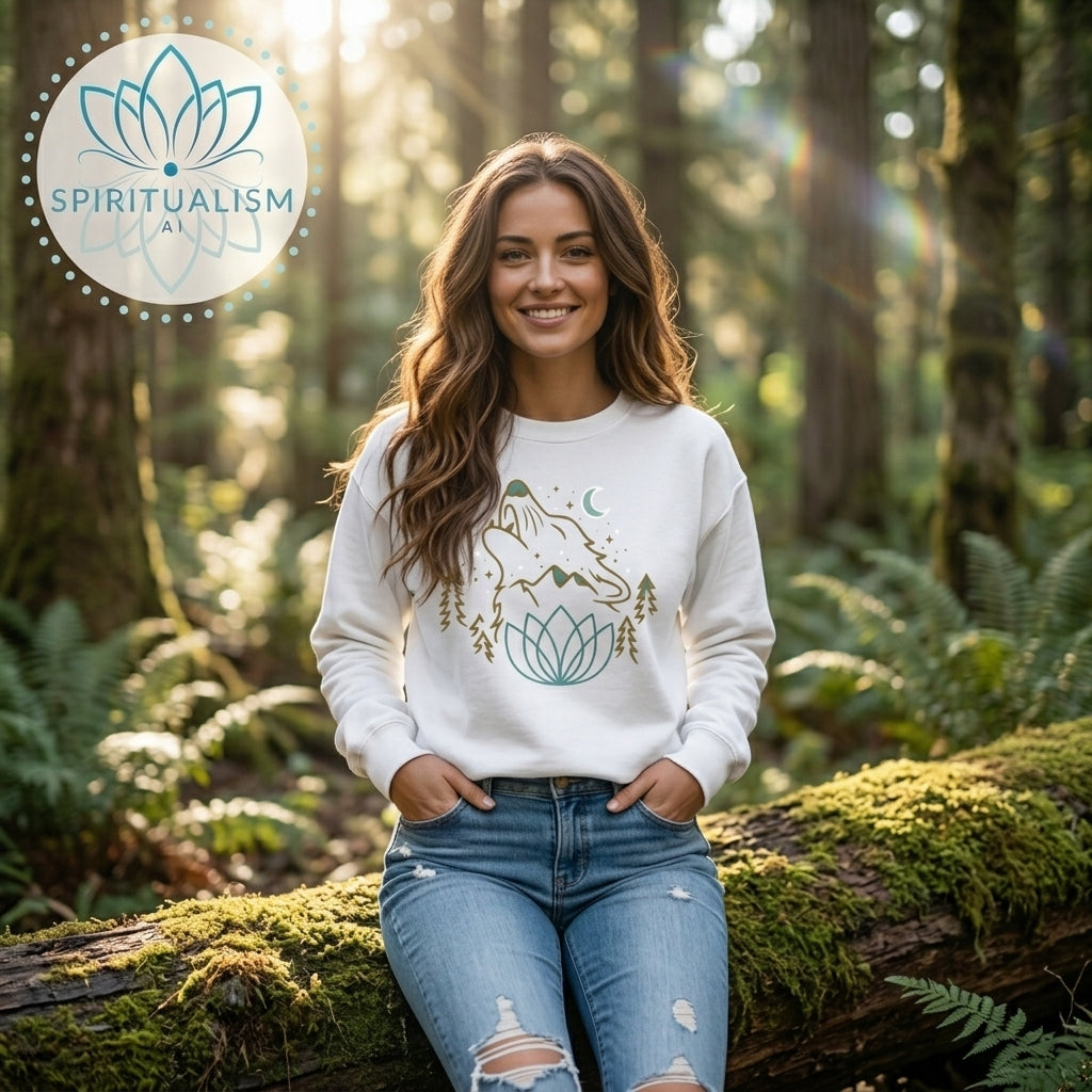 Celestial Wolf Crewneck | Moon Wolf Graphic Pullover | Spiritualism AI