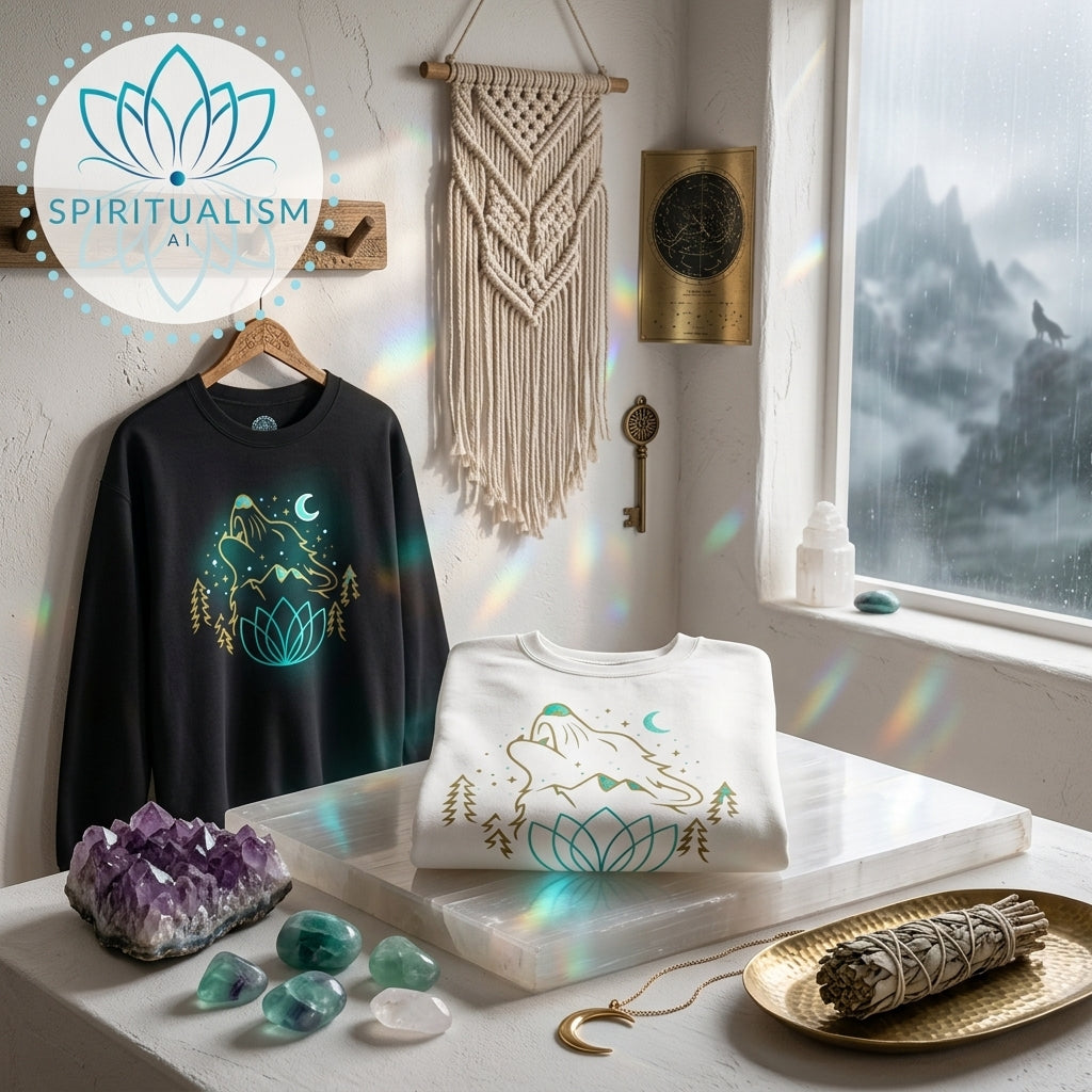 Celestial Wolf Crewneck | Moon Wolf Graphic Pullover | Spiritualism AI