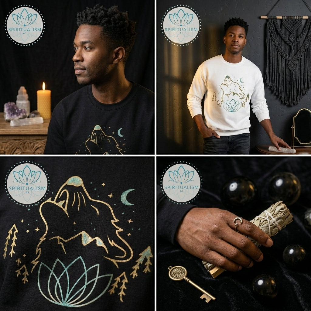 Celestial Wolf Crewneck | Moon Wolf Graphic Pullover | Spiritualism AI