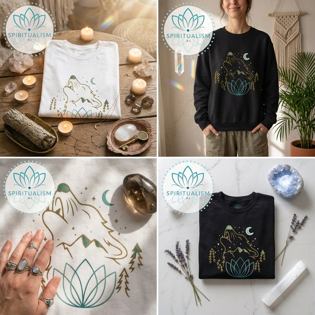 Celestial Wolf Crewneck | Moon Wolf Graphic Pullover | Spiritualism AI