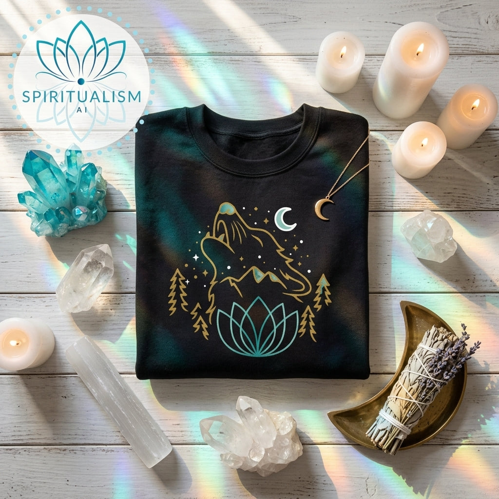 Celestial Wolf Crewneck | Moon Wolf Graphic Pullover | Spiritualism AI