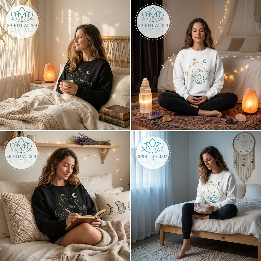 Celestial Wolf Crewneck | Moon Wolf Graphic Pullover | Spiritualism AI