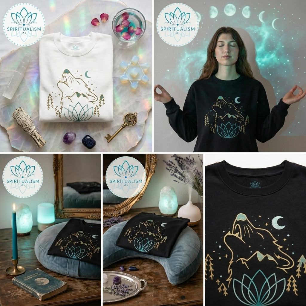 Celestial Wolf Crewneck | Moon Wolf Graphic Pullover | Spiritualism AI