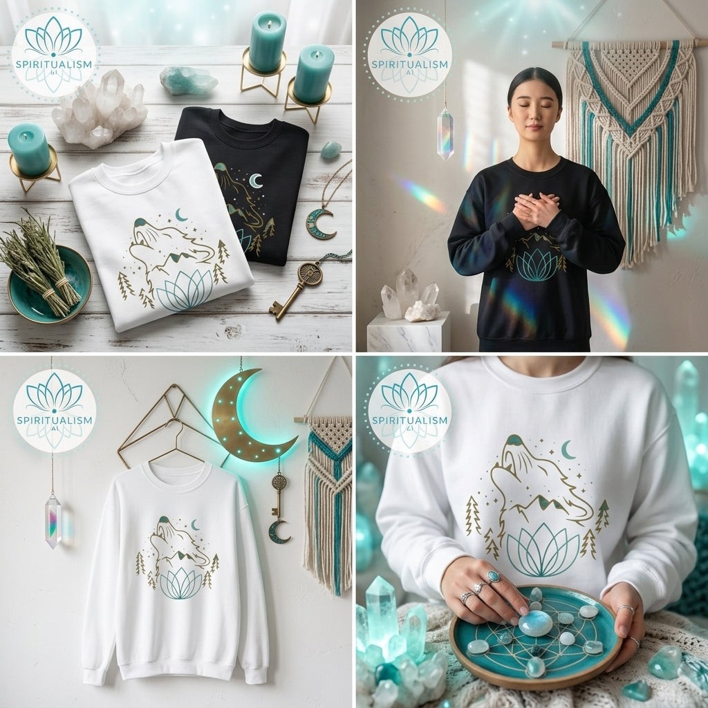 Celestial Wolf Crewneck | Moon Wolf Graphic Pullover | Spiritualism AI